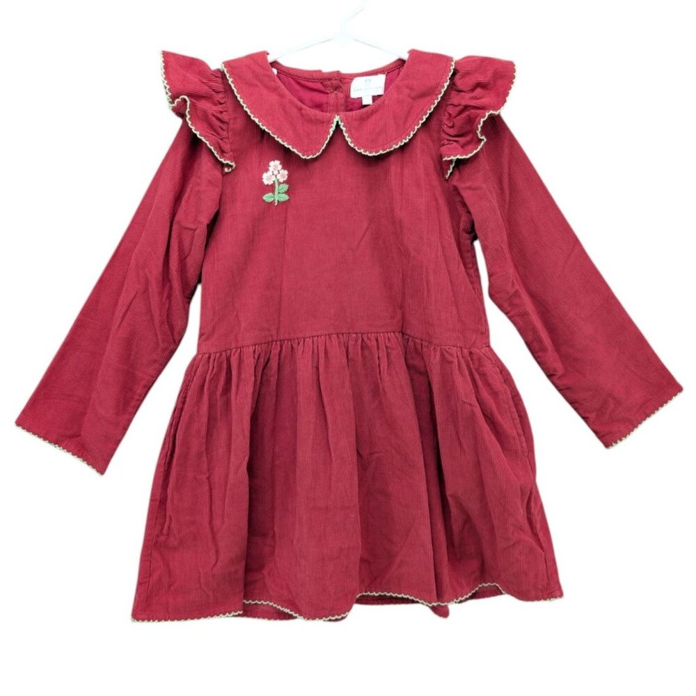 Dear Georgie Corduroy Dress Girls Red Long Sleeve Pleated Ruffle Size 8 Y